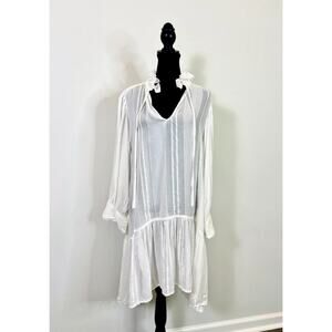 Evarae Loli Mini Dress in White Striped Large Ruffle Long Sleeve Boho Classic